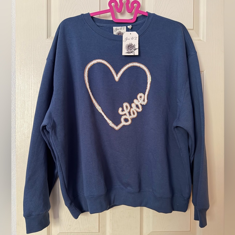 NWT Josi & I Love Heart Embroidered Comfy Sweatshirt Navy MED💙💕